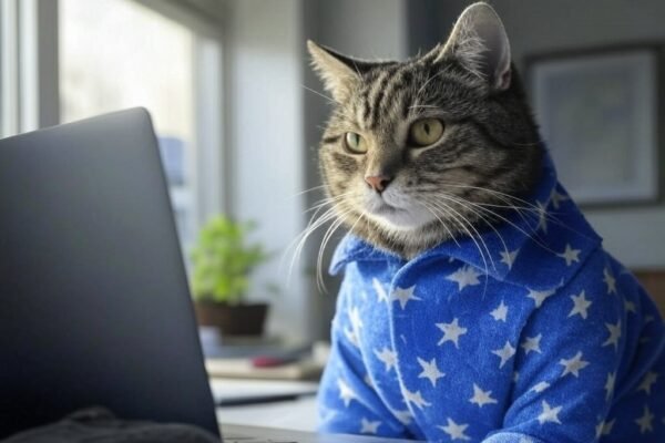 Gato de Pijamas - Trabalho Remoto